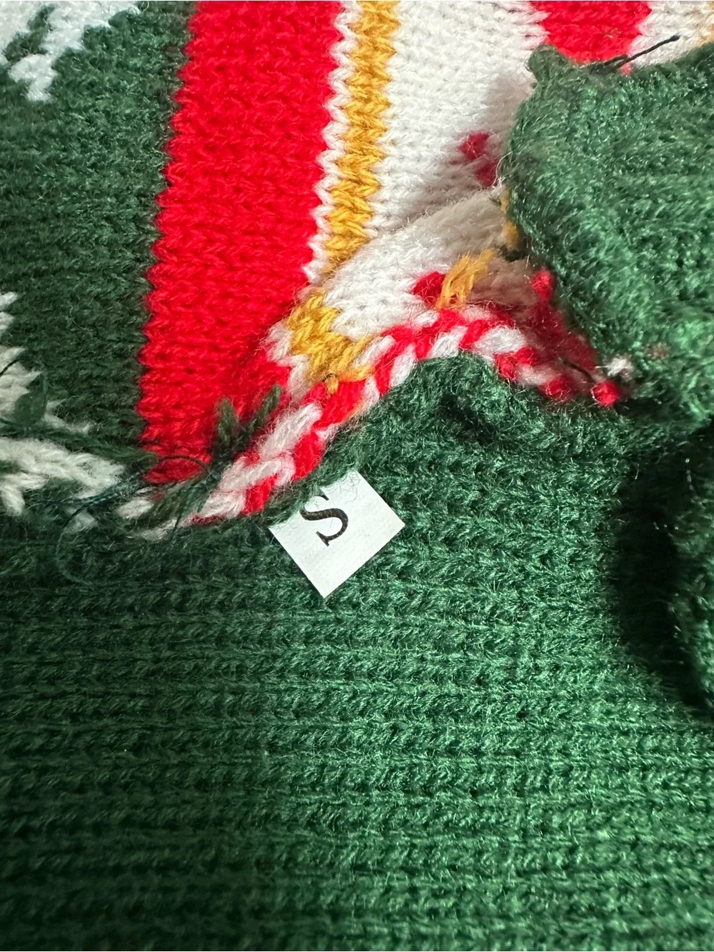 Holiday Knit Dog Sweater - Green & Red Festive Design Size S